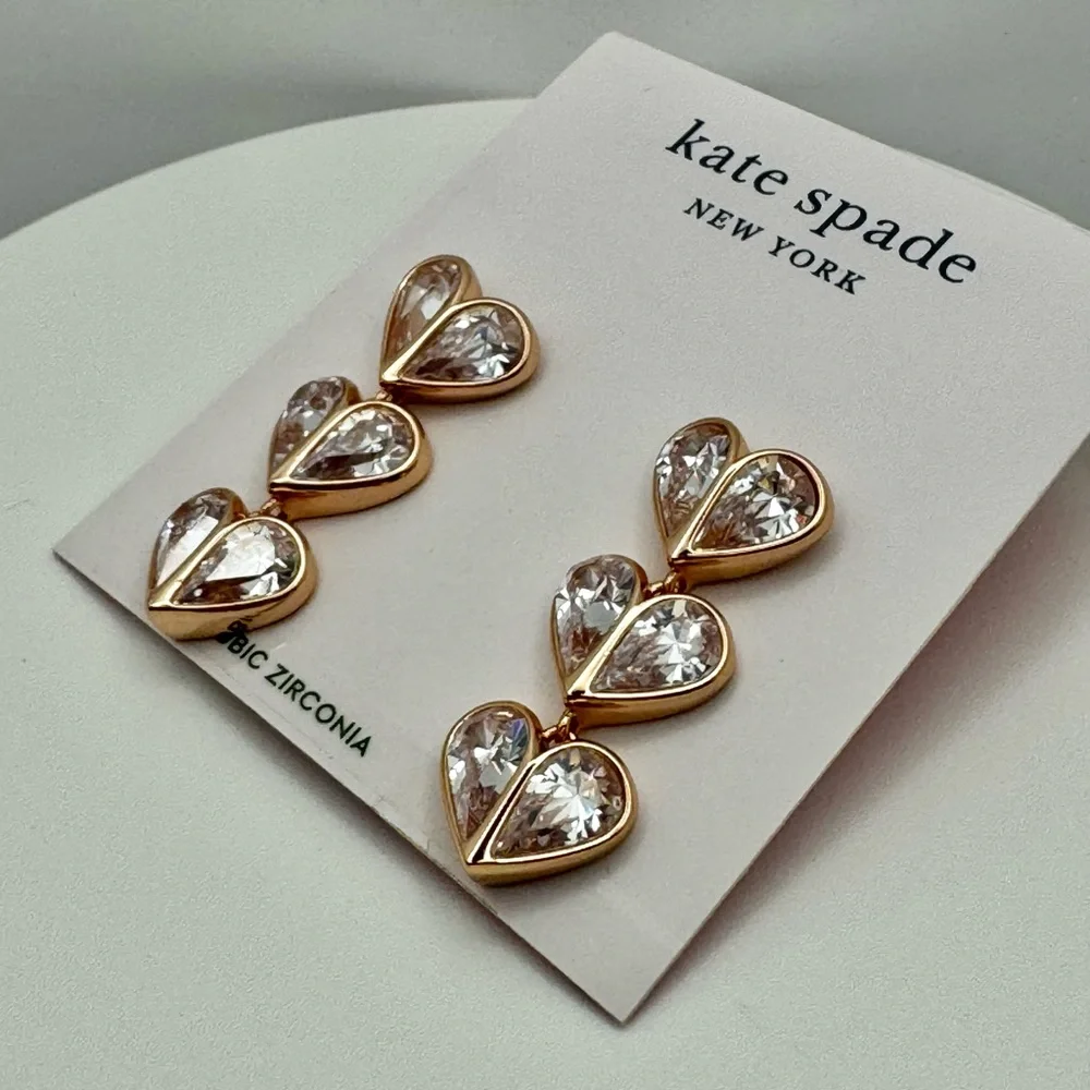 KATE SPADE Rock Solid Stone Linear Heart Earrings NWT - Picture 2 of 4